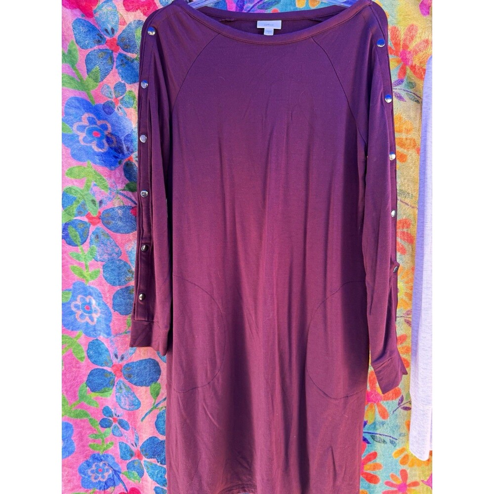 J. Jill Fit Burgundy Snap Sleeve Pocket Sweatshirt Dress Size S Modal Blend